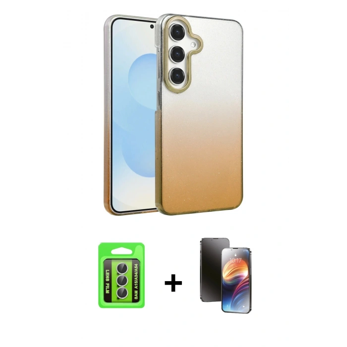 MARSİLYAN™- Galaxy A15 4G Kılıf Kıvılcım Minimal Özel Seri - Siyah 3D Antistatik Mat Seramik Nano Ekran Koruyucu + Raze Metal Kamera Lens - GS