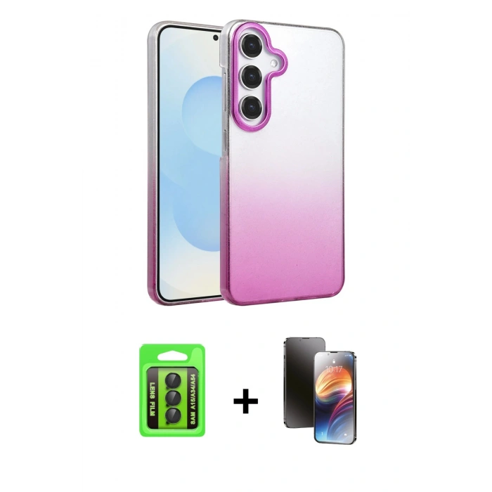 MARSİLYAN™- Galaxy A15 4G Kılıf Kıvılcım Minimal Özel Seri - Siyah 3D Antistatik Mat Seramik Nano Ekran Koruyucu + Raze Metal Kamera Lens - SH