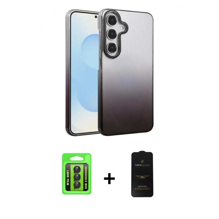 MARSİLYAN™- Galaxy A15 4G Kılıf Kıvılcım Minimal Özel Seri - Siyah 6D Antistatik Mat Seramik Hayalet Nano Ekran Koruyucu + Raze Metal Kamera Lens - SH