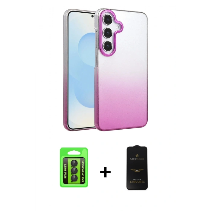MARSİLYAN™- Galaxy A15 4G Kılıf Kıvılcım Minimal Özel Seri - Siyah 6D Antistatik Mat Seramik Hayalet Nano Ekran Koruyucu + Raze Metal Kamera Lens - SH