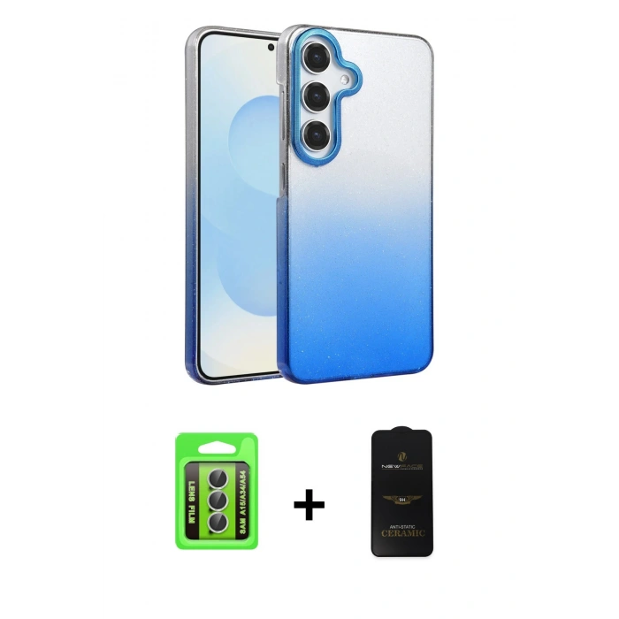 MARSİLYAN™- Galaxy A15 4G Kılıf Kıvılcım Minimal Özel Seri - Siyah 6D Antistatik Mat Seramik Hayalet Nano Ekran Koruyucu + Raze Metal Kamera Lens - GS