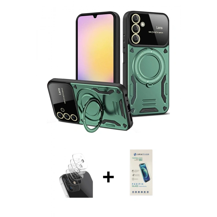 MARSİLYAN™- Galaxy A15 4G Kılıf Kıvılcım Modern Serisi - Şeffaf Pasifik Cam Ekran Koruyucu + Kamera Lens Koruma Cam - SF