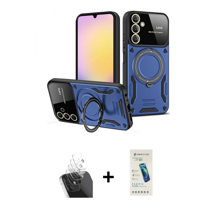MARSİLYAN™- Galaxy A15 4G Kılıf Kıvılcım Modern Serisi - Şeffaf Pasifik Cam Ekran Koruyucu + Kamera Lens Koruma Cam - SF