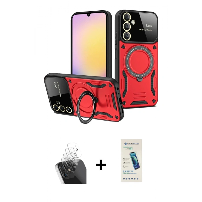 MARSİLYAN™- Galaxy A15 4G Kılıf Kıvılcım Modern Serisi - Şeffaf Pasifik Cam Ekran Koruyucu + Kamera Lens Koruma Cam - SF