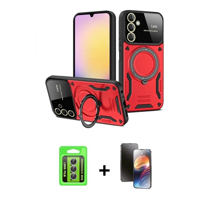 MARSİLYAN™- Galaxy A15 4G Kılıf Kıvılcım Modern Serisi - Siyah 3D Antistatik Mat Seramik Nano Ekran Koruyucu + Raze Metal Kamera Lens - GS