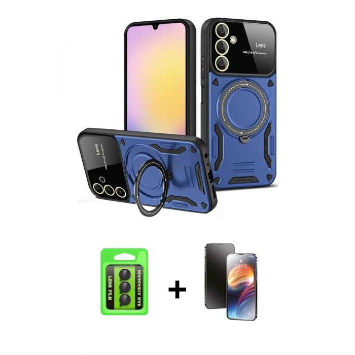 MARSİLYAN™- Galaxy A15 4G Kılıf Kıvılcım Modern Serisi - Siyah 3D Antistatik Mat Seramik Nano Ekran Koruyucu + Raze Metal Kamera Lens - SH