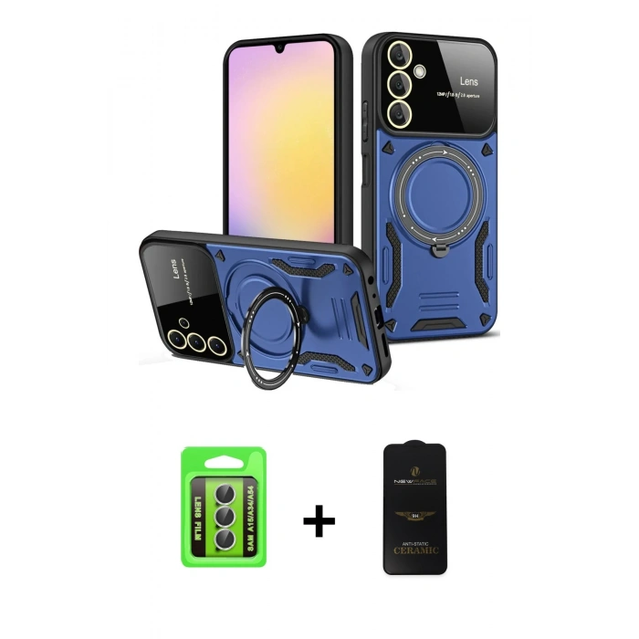 MARSİLYAN™- Galaxy A15 4G Kılıf Kıvılcım Modern Serisi - Siyah 6D Antistatik Mat Seramik Hayalet Nano Ekran Koruyucu + Raze Metal Kamera Lens - GS