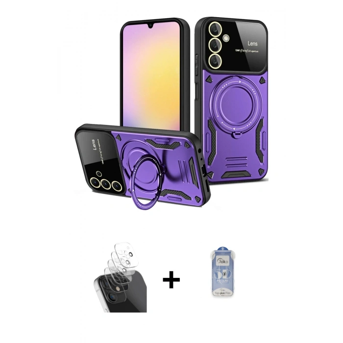 MARSİLYAN™- Galaxy A15 4G Kılıf Kıvılcım Modern Serisi - Siyah Joko Magic 5D Cam + Kamera Lens Koruma Cam - SF
