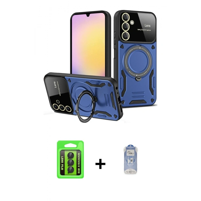 MARSİLYAN™- Galaxy A15 4G Kılıf Kıvılcım Modern Serisi - Siyah Joko Magic 5D Cam + Raze Metal Kamera Lens - SH