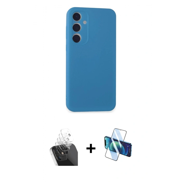 MARSİLYAN™- Galaxy A15 4G Kılıf Kozmos Yansıma Özel Seri - Siyah 3D Antistatik Cam Ekran Koruyucu + Kamera Lens Koruma Cam - SF