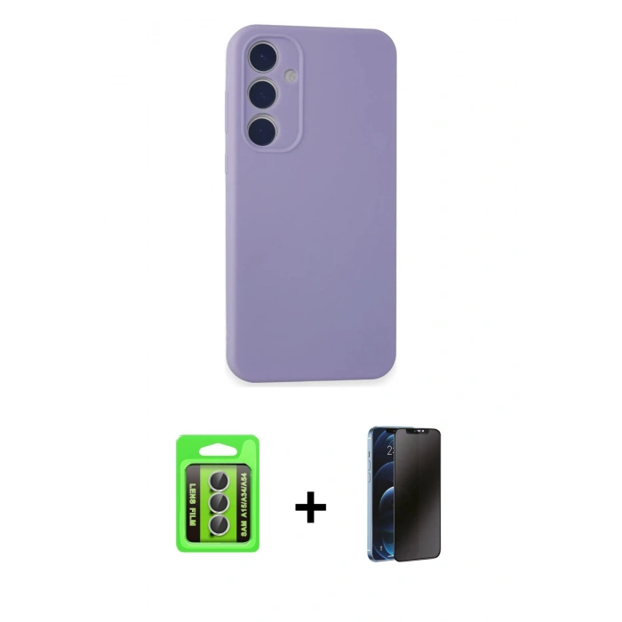 MARSİLYAN™- Galaxy A15 4G Kılıf Kozmos Yansıma Özel Seri - Siyah 3D Antistatik Hayalet Cam Ekran Koruyucu + Raze Metal Kamera Lens - GS