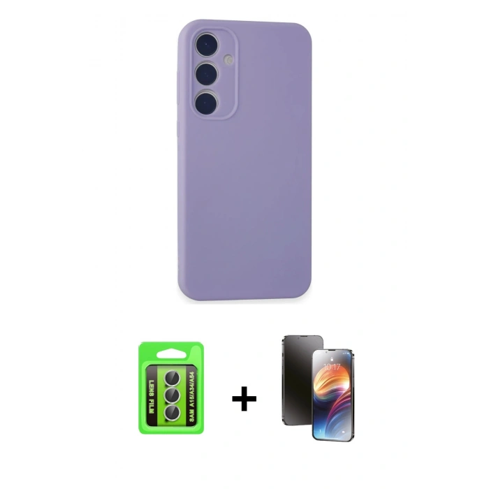 MARSİLYAN™- Galaxy A15 4G Kılıf Kozmos Yansıma Özel Seri - Siyah 3D Antistatik Mat Seramik Nano Ekran Koruyucu + Gümüş Raze Metal Kamera Lens