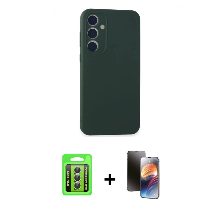 MARSİLYAN™- Galaxy A15 4G Kılıf Kozmos Yansıma Özel Seri - Siyah 3D Antistatik Mat Seramik Nano Ekran Koruyucu + Gümüş Raze Metal Kamera Lens