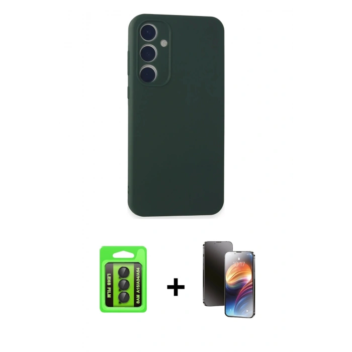 MARSİLYAN™- Galaxy A15 4G Kılıf Kozmos Yansıma Özel Seri - Siyah 3D Antistatik Mat Seramik Nano Ekran Koruyucu + Raze Metal Kamera Lens - SH