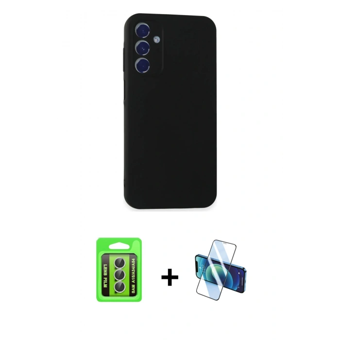 MARSİLYAN™- Galaxy A15 4G Kılıf Kozmos Yansıma Özel Seri - Siyah 3D Antistatik Seramik Nano Ekran Koruyucu + Raze Metal Kamera Lens - GS