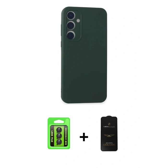 MARSİLYAN™- Galaxy A15 4G Kılıf Kozmos Yansıma Özel Seri - Siyah 6D Antistatik Mat Seramik Hayalet Nano Ekran Koruyucu + Raze Metal Kamera Lens - SH
