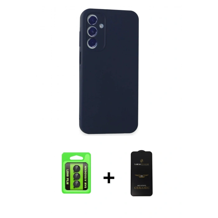 MARSİLYAN™- Galaxy A15 4G Kılıf Kozmos Yansıma Özel Seri - Siyah 6D Antistatik Mat Seramik Hayalet Nano Ekran Koruyucu + Raze Metal Kamera Lens - SH