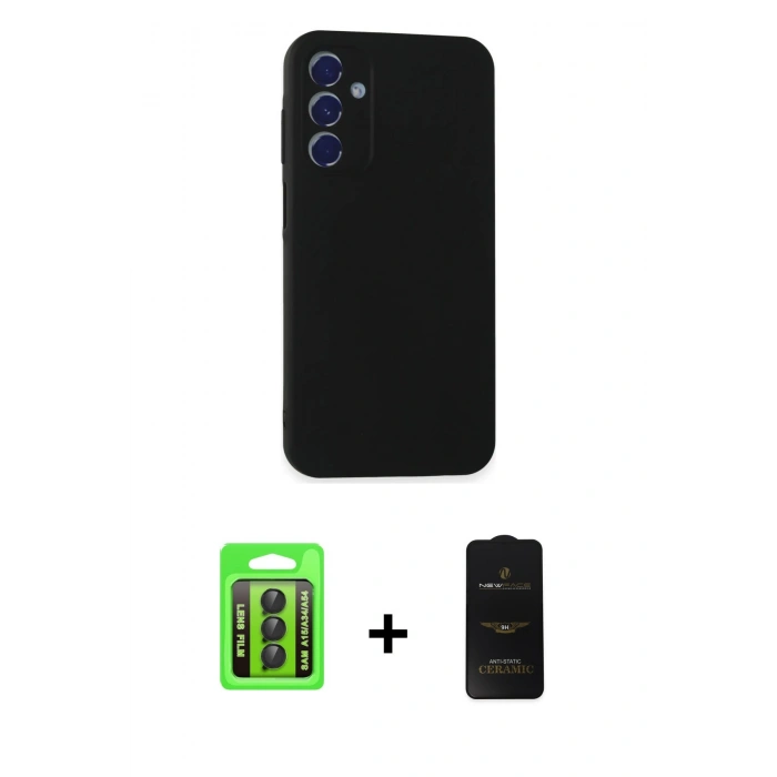 MARSİLYAN™- Galaxy A15 4G Kılıf Kozmos Yansıma Özel Seri - Siyah 6D Antistatik Mat Seramik Hayalet Nano Ekran Koruyucu + Raze Metal Kamera Lens - SH
