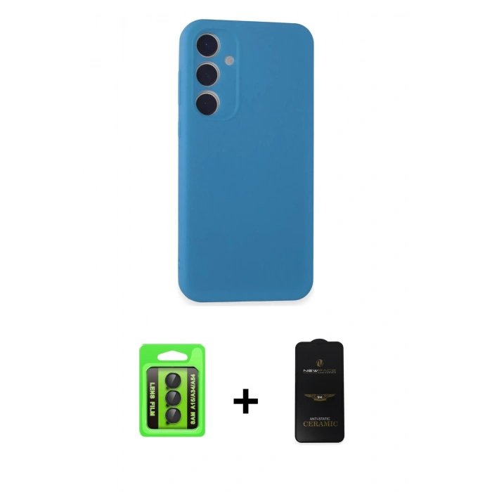 MARSİLYAN™- Galaxy A15 4G Kılıf Kozmos Yansıma Özel Seri - Siyah 6D Antistatik Mat Seramik Hayalet Nano Ekran Koruyucu + Raze Metal Kamera Lens - SH