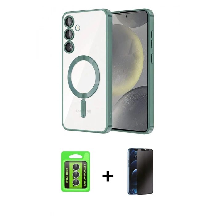 MARSİLYAN™- Galaxy A15 4G Kılıf Nova Işık Özel Seri - Siyah 3D Antistatik Hayalet Cam Ekran Koruyucu + Raze Metal Kamera Lens - GS