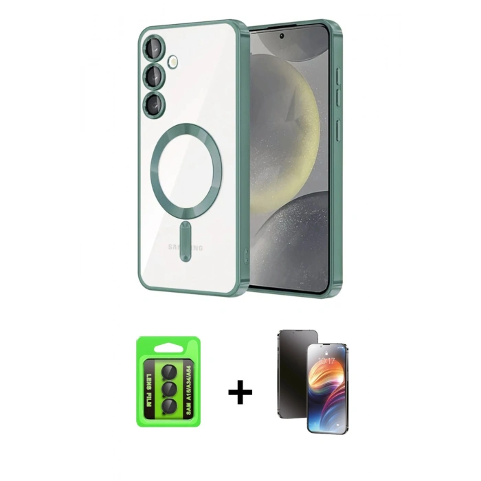 MARSİLYAN™- Galaxy A15 4G Kılıf Nova Işık Özel Seri - Siyah 3D Antistatik Mat Seramik Nano Ekran Koruyucu + Raze Metal Kamera Lens - SH