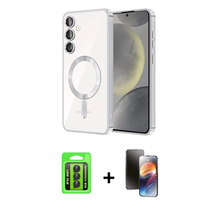 MARSİLYAN™- Galaxy A15 4G Kılıf Nova Işık Özel Seri - Siyah 3D Antistatik Mat Seramik Nano Ekran Koruyucu + Raze Metal Kamera Lens - SH
