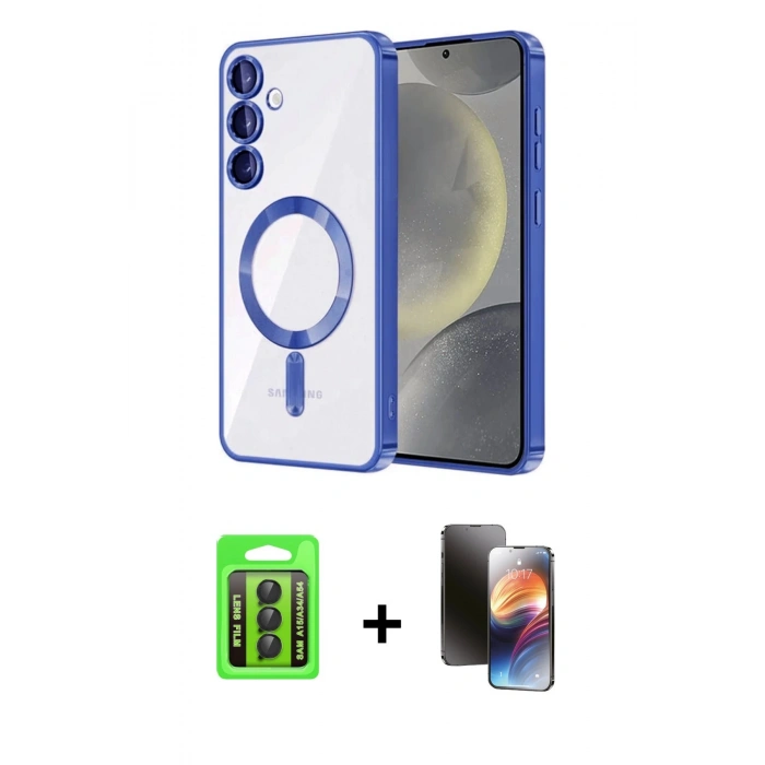 MARSİLYAN™- Galaxy A15 4G Kılıf Nova Işık Özel Seri - Siyah 3D Antistatik Mat Seramik Nano Ekran Koruyucu + Raze Metal Kamera Lens - SH