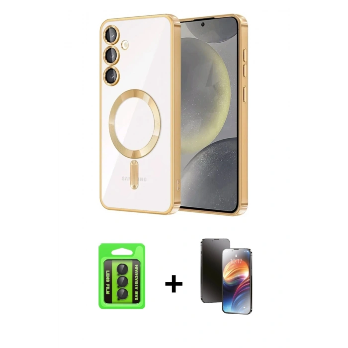 MARSİLYAN™- Galaxy A15 4G Kılıf Nova Işık Özel Seri - Siyah 3D Antistatik Mat Seramik Nano Ekran Koruyucu + Raze Metal Kamera Lens - SH