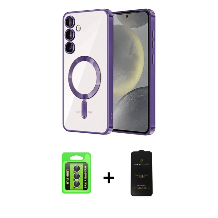 MARSİLYAN™- Galaxy A15 4G Kılıf Nova Işık Özel Seri - Siyah 6D Antistatik Mat Seramik Hayalet Nano Ekran Koruyucu + Raze Metal Kamera Lens - GS