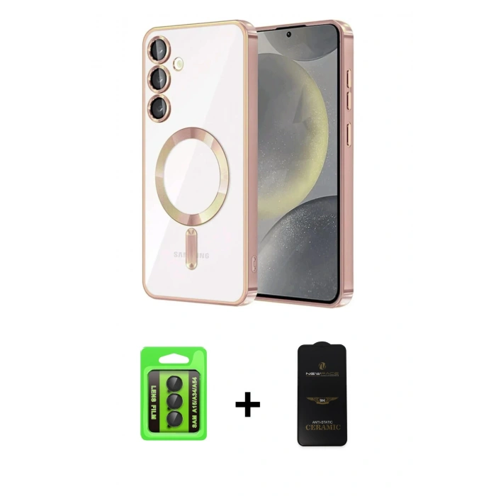 MARSİLYAN™- Galaxy A15 4G Kılıf Nova Işık Özel Seri - Siyah 6D Antistatik Mat Seramik Hayalet Nano Ekran Koruyucu + Raze Metal Kamera Lens - SH