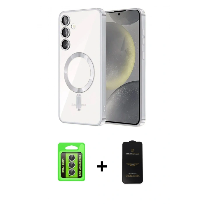 MARSİLYAN™- Galaxy A15 4G Kılıf Nova Işık Özel Seri - Siyah 6D Antistatik Mat Seramik Hayalet Nano Ekran Koruyucu + Raze Metal Kamera Lens - GS