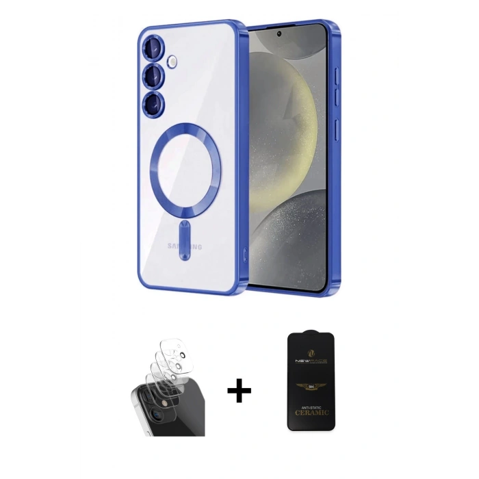 MARSİLYAN™- Galaxy A15 4G Kılıf Nova Işık Özel Seri - Siyah 6D Antistatik Mat Seramik Hayalet Nano Ekran Koruyucu + Kamera Lens Koruma Cam - SF