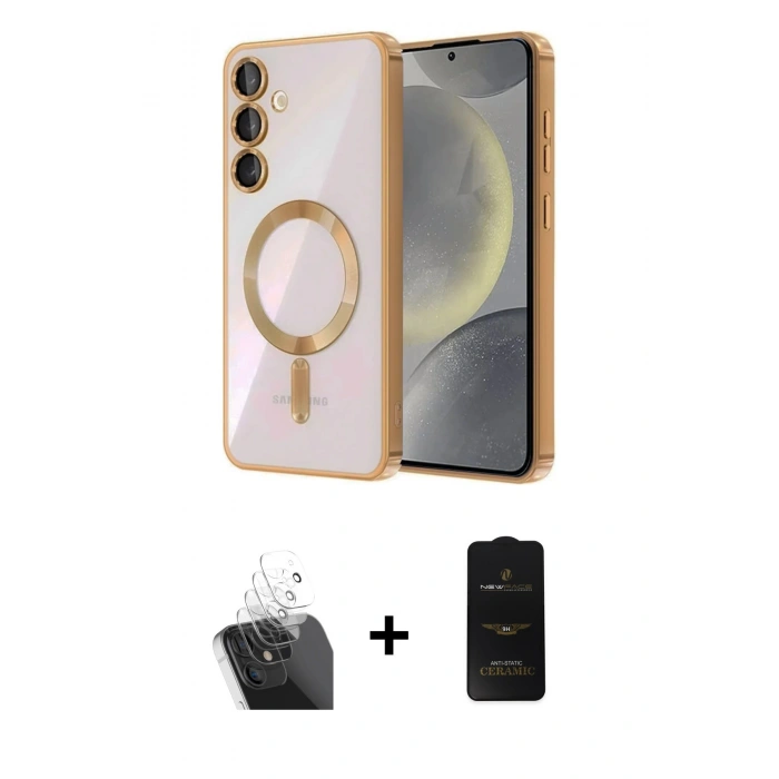 MARSİLYAN™- Galaxy A15 4G Kılıf Nova Işık Özel Seri - Siyah 6D Antistatik Mat Seramik Hayalet Nano Ekran Koruyucu + Kamera Lens Koruma Cam - SF