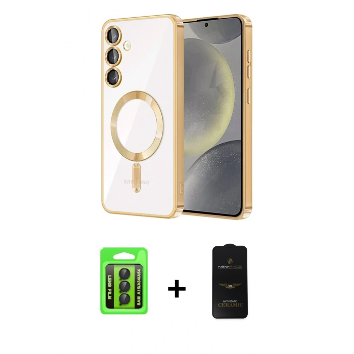MARSİLYAN™- Galaxy A15 4G Kılıf Nova Işık Özel Seri - Siyah 6D Antistatik Mat Seramik Hayalet Nano Ekran Koruyucu + Raze Metal Kamera Lens - SH