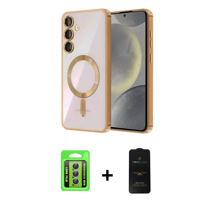 MARSİLYAN™- Galaxy A15 4G Kılıf Nova Işık Özel Seri - Siyah 6D Antistatik Mat Seramik Hayalet Nano Ekran Koruyucu + Raze Metal Kamera Lens - GS