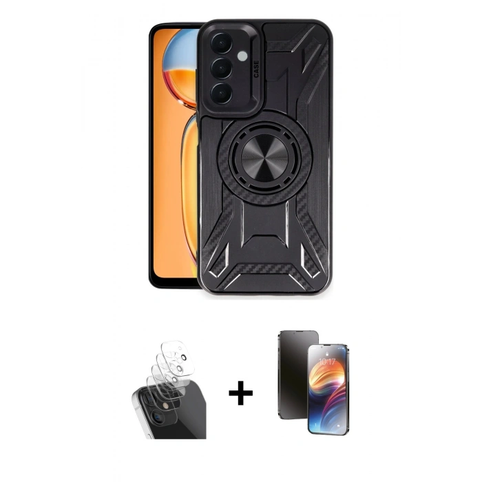 MARSİLYAN™- Galaxy A15 4G Kılıf Nova Yansıma Prime - Siyah 3D Antistatik Mat Seramik Nano Ekran Koruyucu + Kamera Lens Koruma Cam - SF