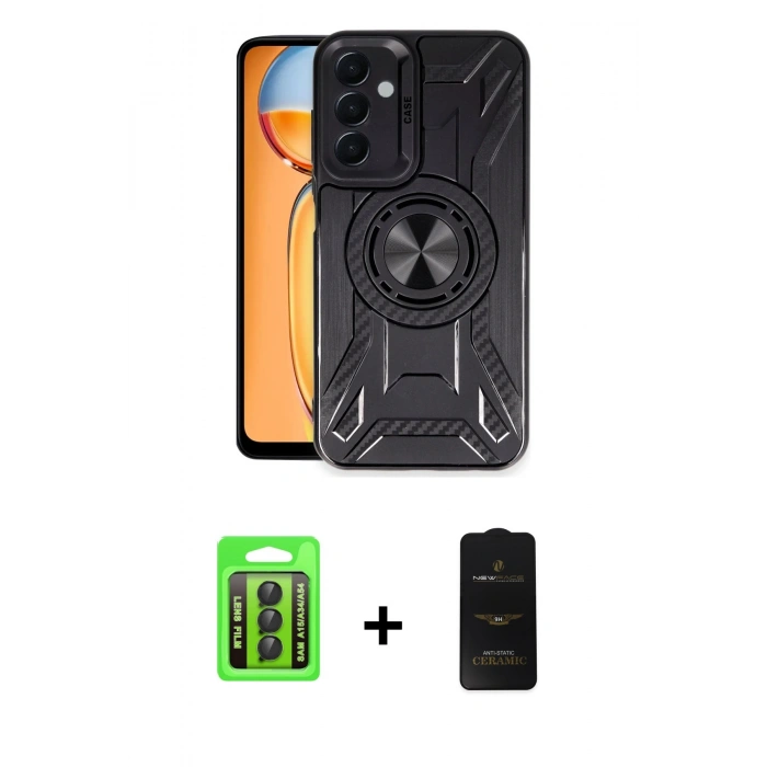 MARSİLYAN™- Galaxy A15 4G Kılıf Nova Yansıma Prime - Siyah 6D Antistatik Mat Seramik Hayalet Nano Ekran Koruyucu + Raze Metal Kamera Lens - SH