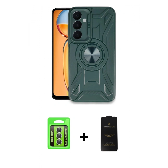 MARSİLYAN™- Galaxy A15 4G Kılıf Nova Yansıma Prime - Siyah 6D Antistatik Mat Seramik Hayalet Nano Ekran Koruyucu + Raze Metal Kamera Lens - GS
