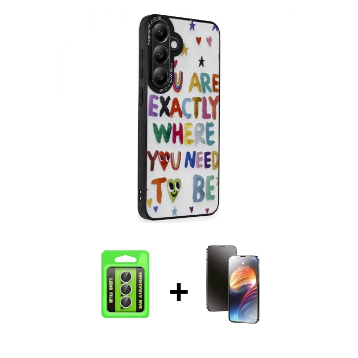MARSİLYAN™- Galaxy A15 4G Kılıf Odak Klasik Serisi - Siyah 3D Antistatik Mat Seramik Nano Ekran Koruyucu + Raze Metal Kamera Lens - GS