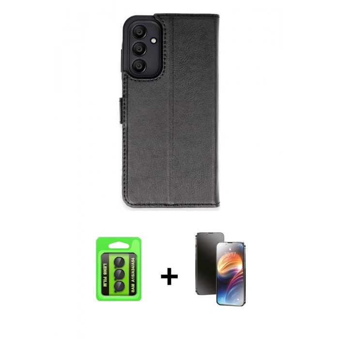MARSİLYAN™- Galaxy A15 4G Kılıf Siluet Işık Serisi - Siyah 3D Antistatik Mat Seramik Nano Ekran Koruyucu + Raze Metal Kamera Lens - SH
