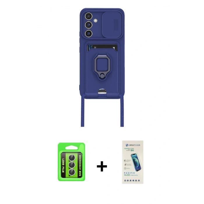 MARSİLYAN™- Galaxy A15 4G Kılıf Vadi Form Prime - Şeffaf Pasifik Cam Ekran Koruyucu + Raze Metal Kamera Lens - GS