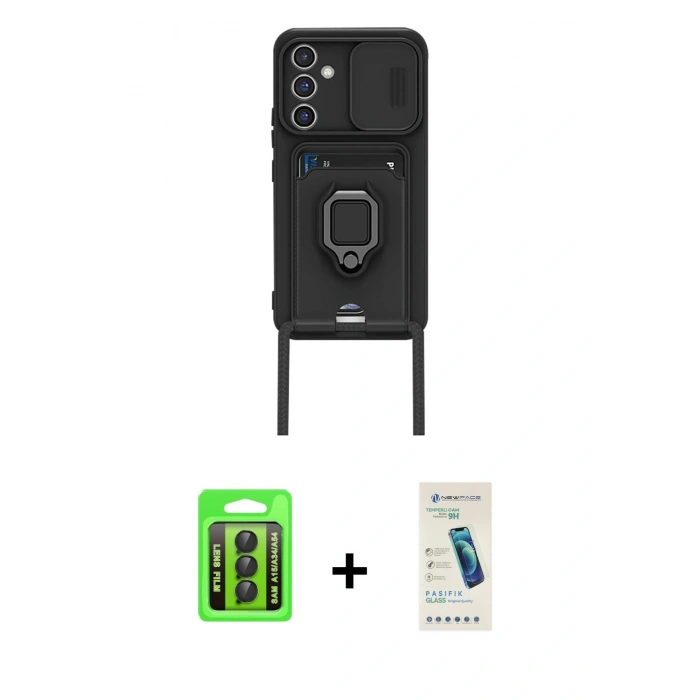 MARSİLYAN™- Galaxy A15 4G Kılıf Vadi Form Prime - Şeffaf Pasifik Cam Ekran Koruyucu + Raze Metal Kamera Lens - SH