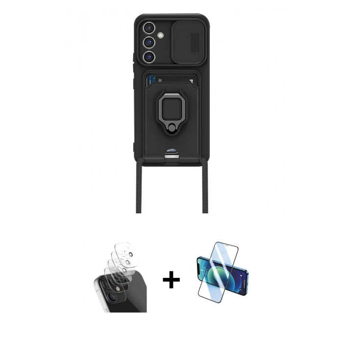 MARSİLYAN™- Galaxy A15 4G Kılıf Vadi Form Prime - Siyah 3D Antistatik Cam Ekran Koruyucu + Kamera Lens Koruma Cam - SF