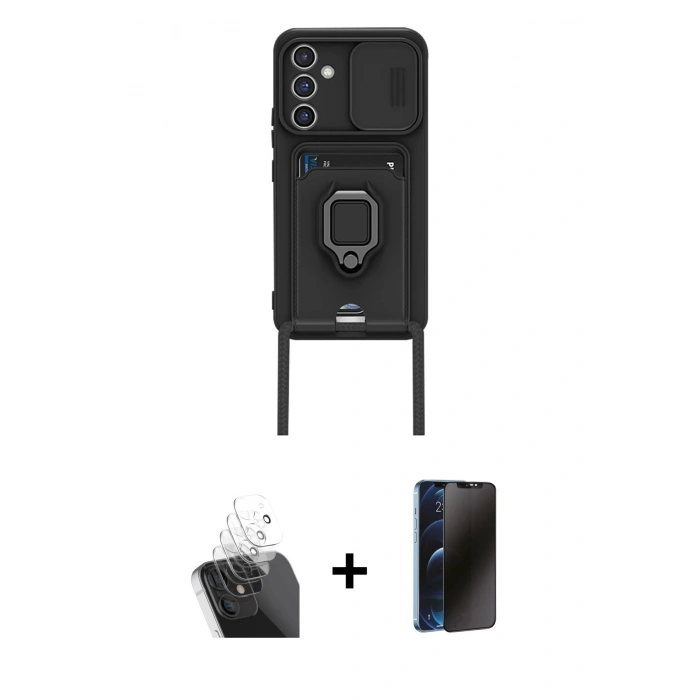 MARSİLYAN™- Galaxy A15 4G Kılıf Vadi Form Prime - Siyah 3D Antistatik Hayalet Cam Ekran Koruyucu + Kamera Lens Koruma Cam - SF