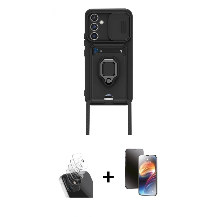 MARSİLYAN™- Galaxy A15 4G Kılıf Vadi Form Prime - Siyah 3D Antistatik Mat Seramik Nano Ekran Koruyucu + Kamera Lens Koruma Cam - SF