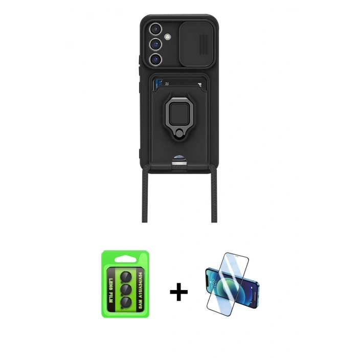 MARSİLYAN™- Galaxy A15 4G Kılıf Vadi Form Prime - Siyah 3D Antistatik Seramik Nano Ekran Koruyucu + Raze Metal Kamera Lens - SH