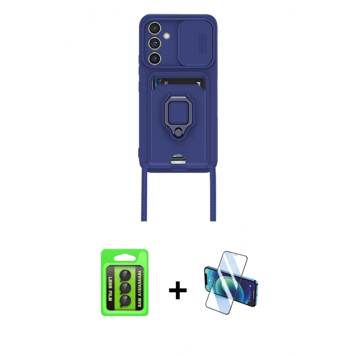 MARSİLYAN™- Galaxy A15 4G Kılıf Vadi Form Prime - Siyah 3D Antistatik Seramik Nano Ekran Koruyucu + Raze Metal Kamera Lens - SH