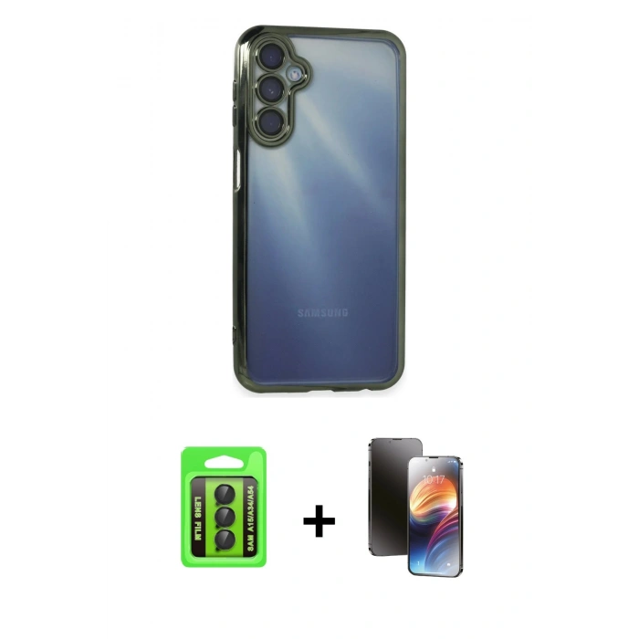 MARSİLYAN™- Galaxy A15 4G Kılıf Vadi Minimal - Siyah 3D Antistatik Mat Seramik Nano Ekran Koruyucu + Raze Metal Kamera Lens - SH