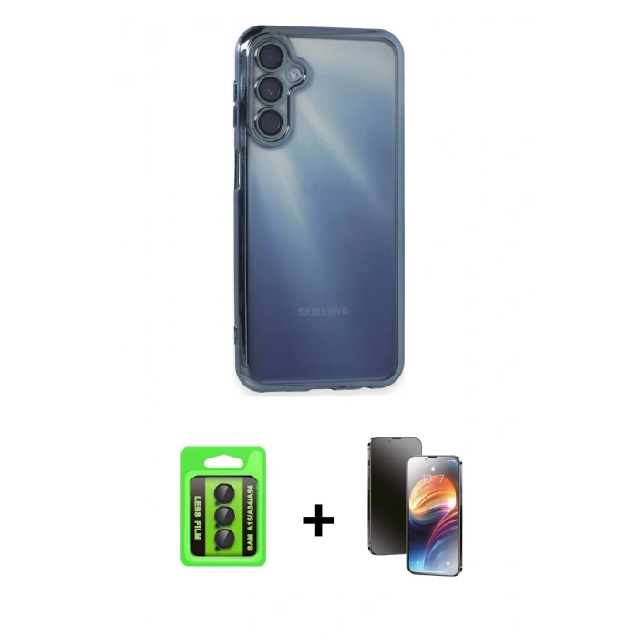 MARSİLYAN™- Galaxy A15 4G Kılıf Vadi Minimal - Siyah 3D Antistatik Mat Seramik Nano Ekran Koruyucu + Raze Metal Kamera Lens - SH