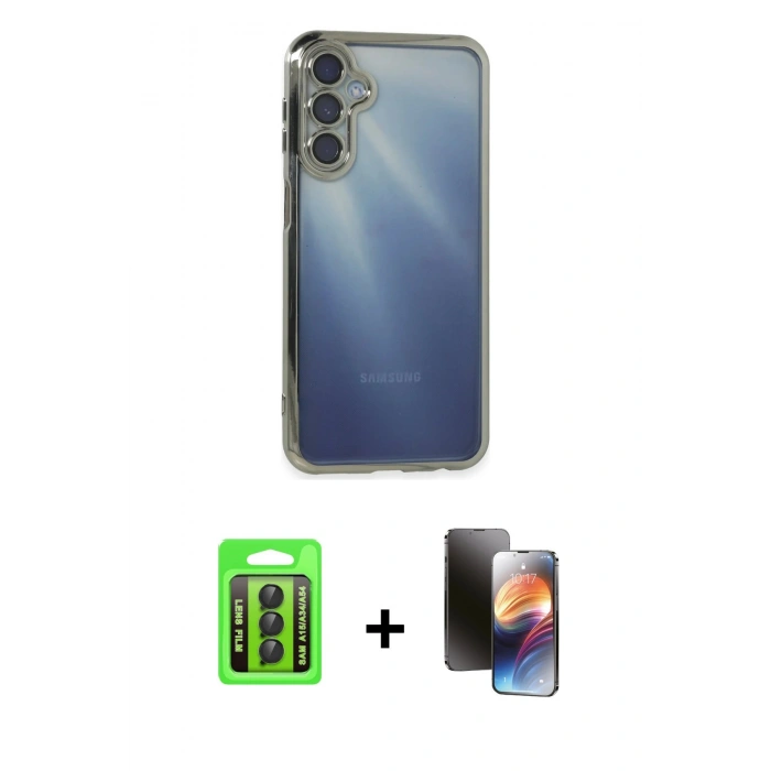 MARSİLYAN™- Galaxy A15 4G Kılıf Vadi Minimal - Siyah 3D Antistatik Mat Seramik Nano Ekran Koruyucu + Raze Metal Kamera Lens - SH